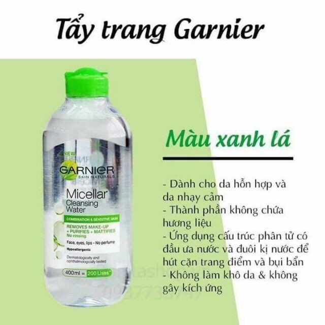 Tẩy trang Garnier Micellar Cleansing Water nắp xanh lá 400ml - Date mới nhất