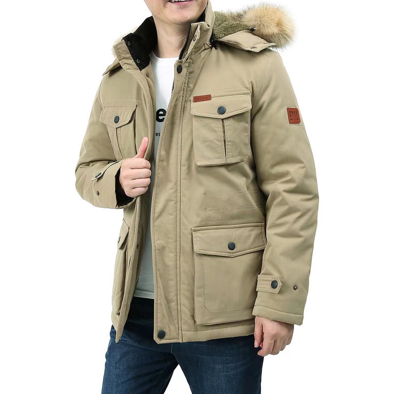 Áo Khoác Parka Nam KaKi Lót Lông Đại Hàn Mũ Lông To Có Thể Tháo Rời