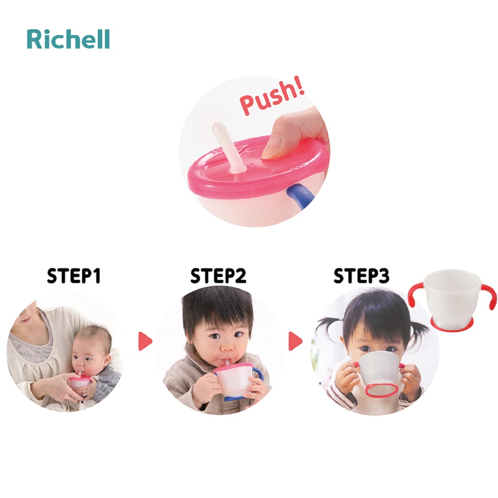 Cốc tập uống 3 giai đoạn Richell 150ml chống sặc ống hút silicone