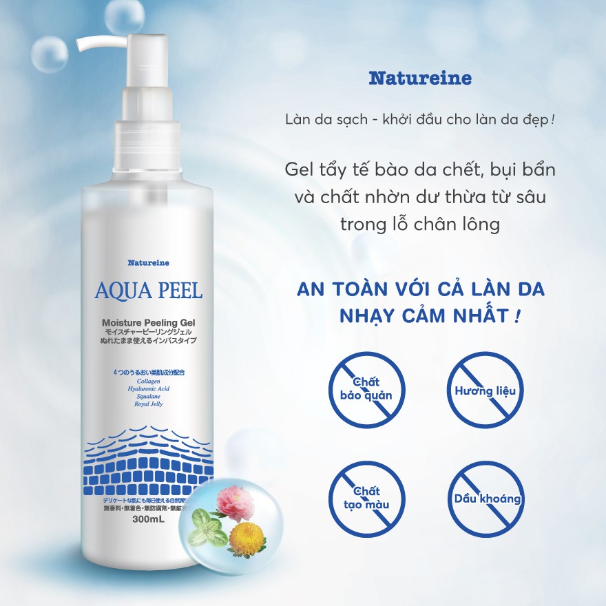 Natureine Aqua Peel Moisture Peeling Gel - Gel tẩy tế bào da chết, cấp ẩm Nhật Bản làm sạch sâu, giải phóng lỗ chân lông
