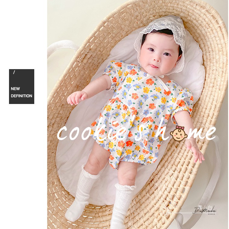 [Kèm mũ] Set body áo liền quần hoa nhí xinh xắn phong cách hàn quốc cho bé gái sơ sinh từ 3kg-15kg