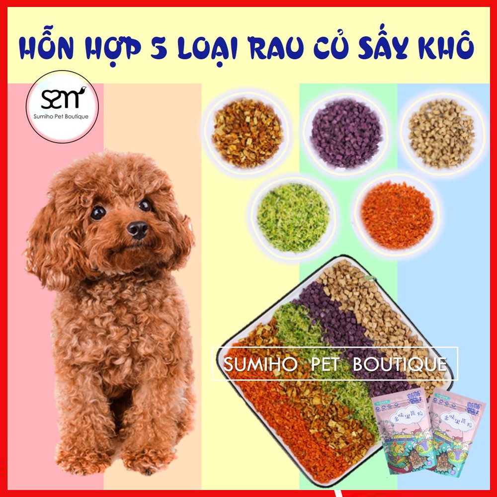 Rau củ sấy khô cho chó mèo Sumiho (Khoai, bắp cải, bí đỏ, cà rốt, bông cải) dùng trộn cơm hoặc hạt