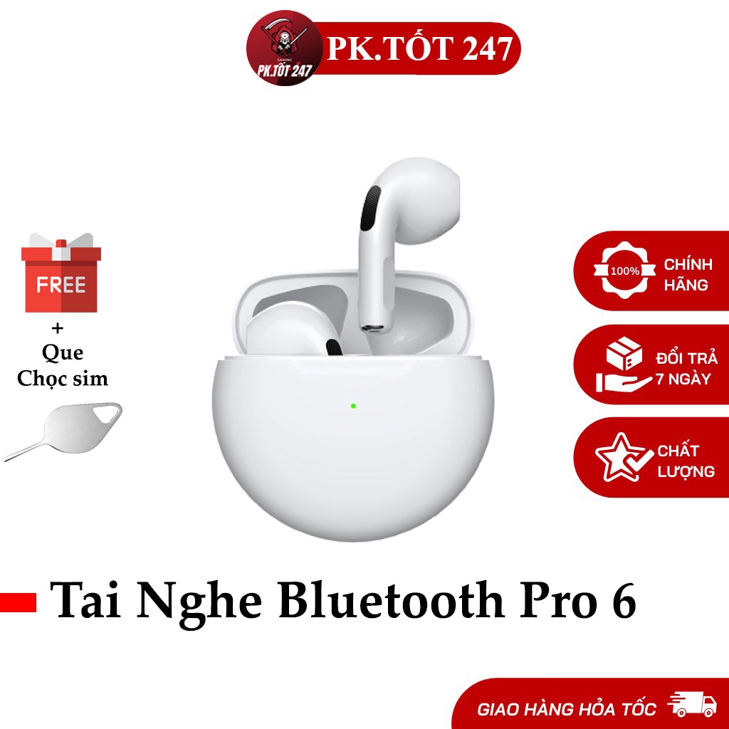 Tai Nghe Bluetooth Không Dây Pro 6 TWS, Tai Nghe Không Dây Nhét Tai Bluetooth 5.0 Có Míc - Cảm Biến - Định Vị - Đổi Tên