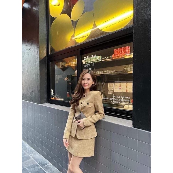 Áo Khoác Dạ Thiết Kế NKN Tweed Amina Yellow - Thời Trang Thiết Kế Cao Cấp