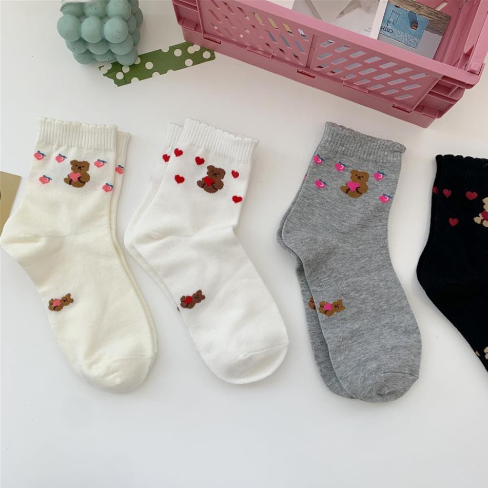 Tất cổ cao nữ Cotton In hình Dễ thương Thu Đông Ulzzang Hàn Quốc Vớ cao cổ nữ Thời trang