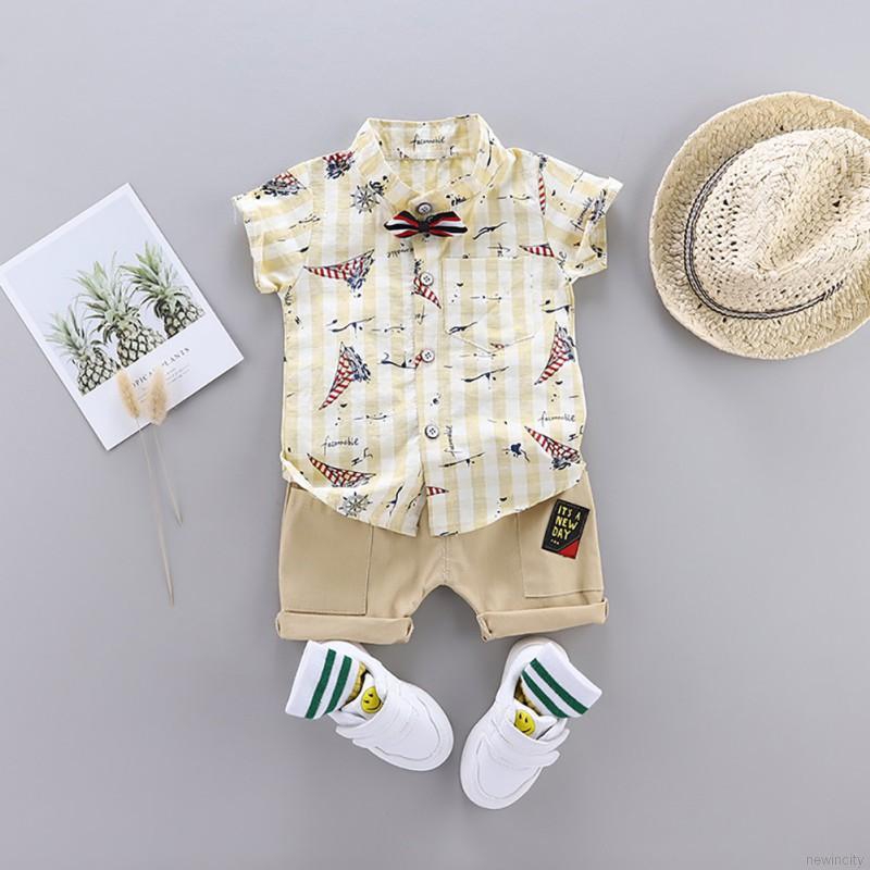 Set áo thun tay ngắn &amp; quần short cho bé trai phong cách Hàn Quốc