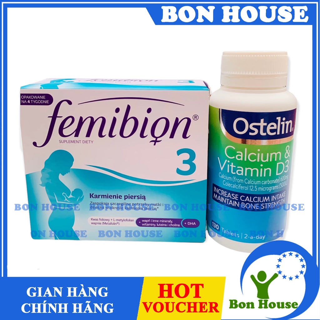 (Hàng có sẵn) COMBO SAU SINH FEMIBION + CALCIUM D3 OSTELIN ÚC