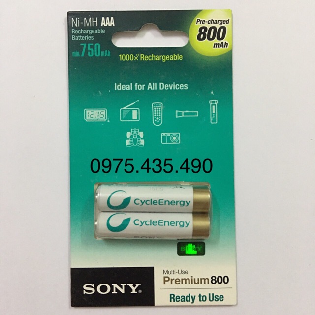 Pin Sạc AAA SONY Chính Hãng 800 mAh Vỉ 2 Viên Made in Japan