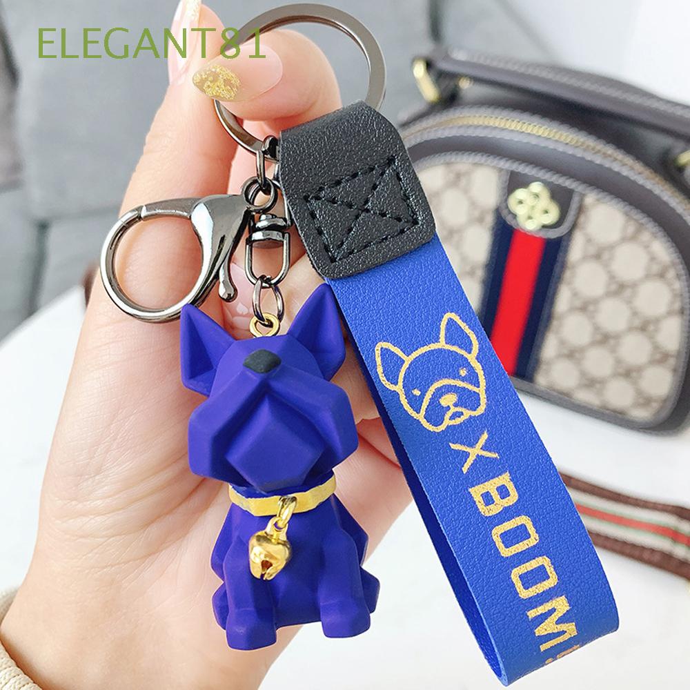 Móc gắn chìa khóa mặt hình chú cún bull đáng yêu với dây da PU kiểu Pháp cá tính
