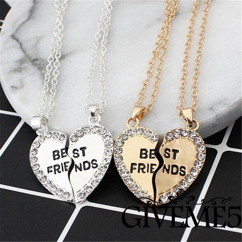 Dây chuyền tình bạn mặt trái tim đôi khắc chữ Best Friend Forever đính đá