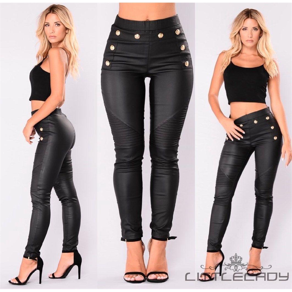 Quần legging giả da đàn hồi quyến rũ thời trang cho nữ