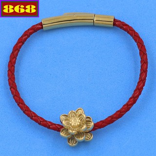 Vòng tay dây da đỏ 3 ly - Dây da đeo tay hoa sen vàng VDDVOBHSV14