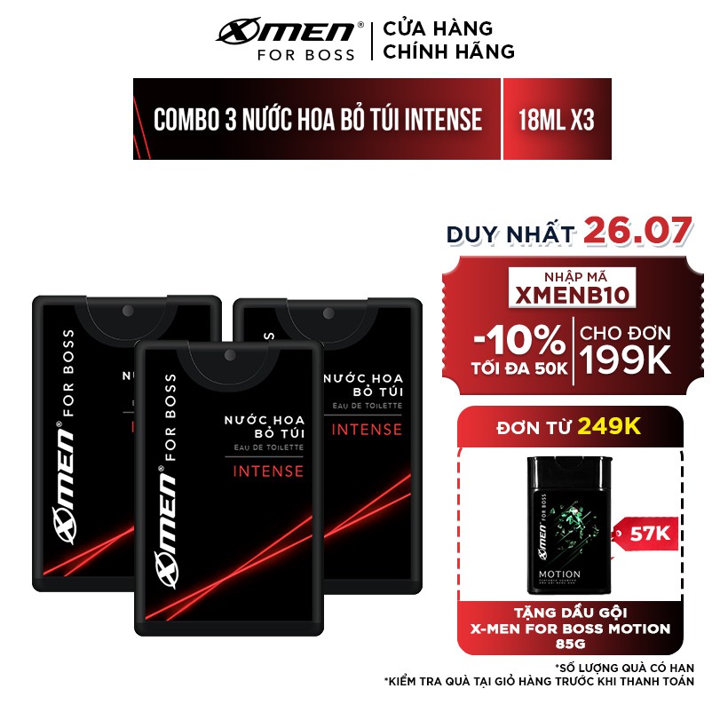 Bộ 3 Nước hoa bỏ túi Xmen for Boss Intense 18ml/chai | Thế Giới Skin Care
