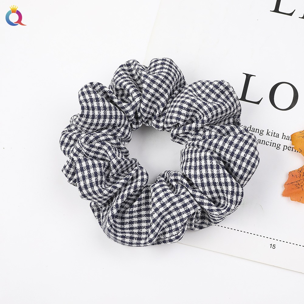 Dây buộc tóc đuôi ngựa kẻ sọc caro thiết kế đơn giản cổ điển