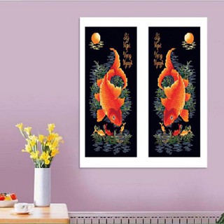 TRANH ĐÍNH ĐÁ CÁ CHÉP LÝ NGƯ VỌNG NGUYỆT TRANH CHƯA ĐÍNH KT:98x89CM