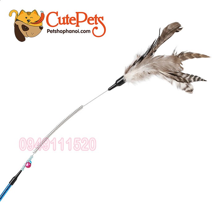 Gậy vờn mèo lò xo gắn lông vũ 55cm - Cutepets