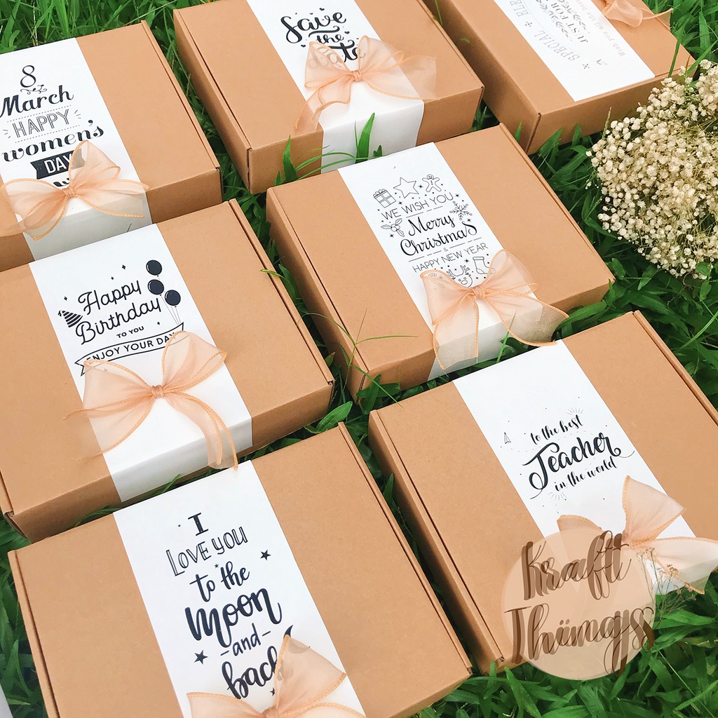 Hộp đựng quà kraft Happy Women's Day - Hộp quà tặng bạn gái, cô giáo, 8/3, 20/10 kèm rơm lót