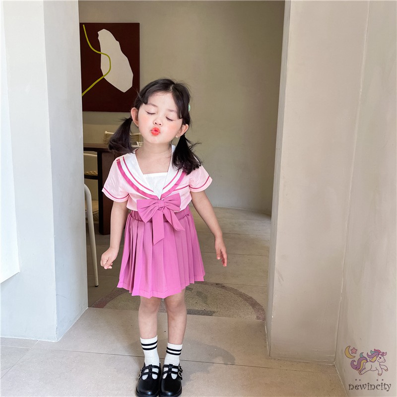 Bộ Áo Ngắn Tay + Chân Váy Xinh Xắn Theo Phong Cách Hàn Quốc Dành Cho Bé Gái