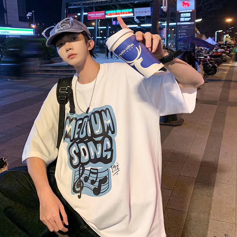 Áo Thun Tay Ngắn Dáng Rộng In Chữ Phong Cách Nhật Bản Thời Trang Mùa Hè Cho Nam Và Nữ size M-5XL