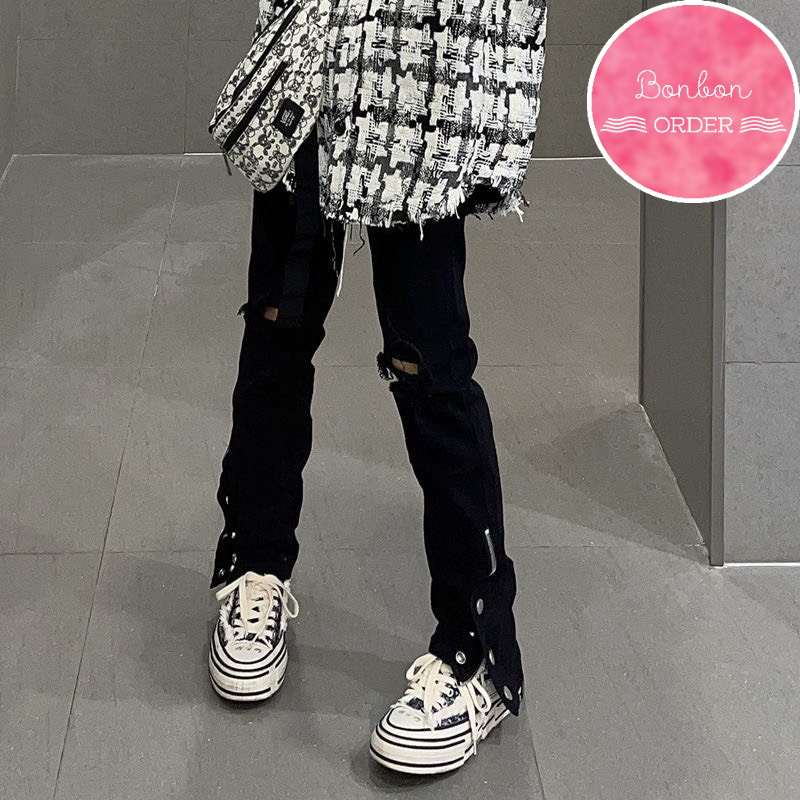 QUẦN JEAN ULZZANG ỐNG RỘNG RÁCH GỐI CỰC CHẤT -