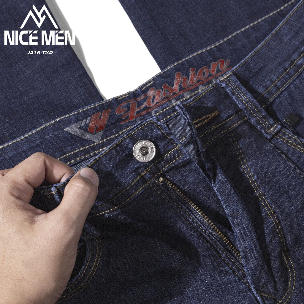 Quần Jeans Nam Nicemen Streetwear Cao Cấp Xanh Đen Trơn - Form Ống Suông - Jeans Thun Co Giãn,Mềm Mịn, Thoái Mái Khi Mặc
