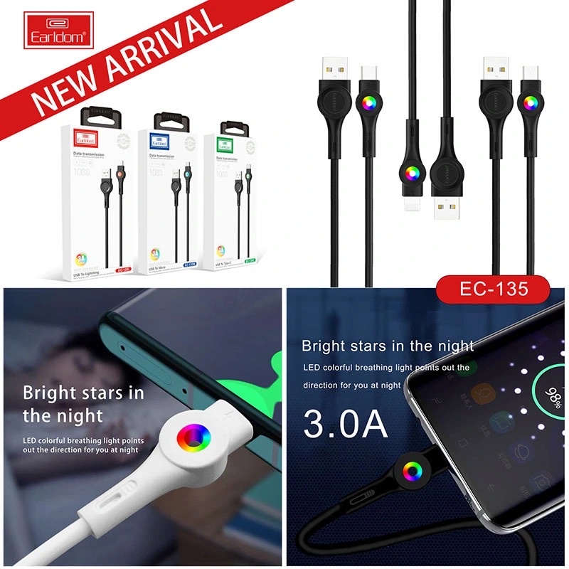 Cáp Sạc Nhanh 3A Có Đèn Led EC - 135