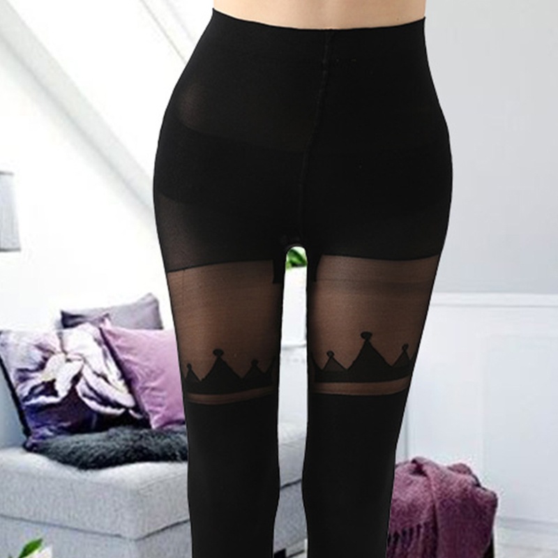 Quần Tất Lụa Dày 280D Lưng Cao Họa Tiết Hình Xăm Quyến Rũ Cho Nữ