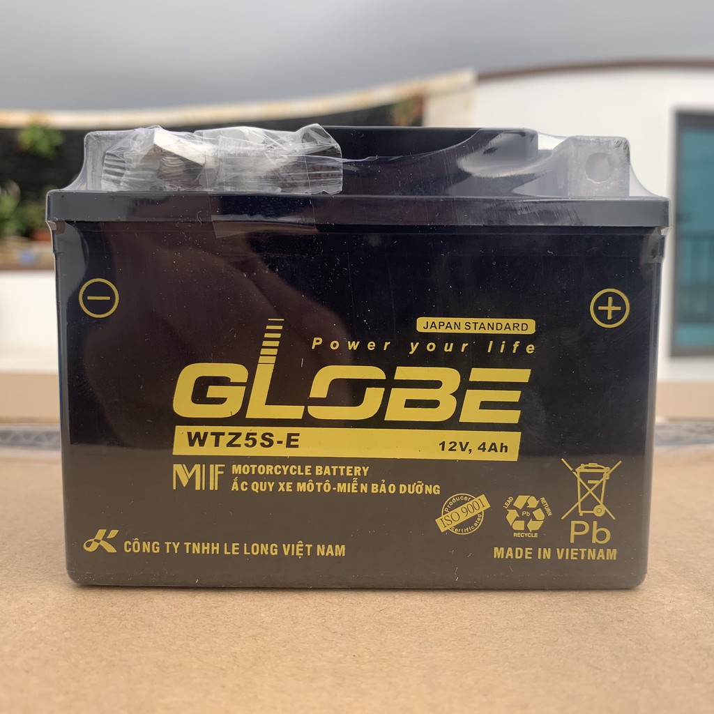 Ắc quy xe máy GLOBE WTZ5S-E 12V-4AH bình ắc quy khô xe máy WAVE RS100, RS110, AIR BLADE 110, EXCITER 135 / 150