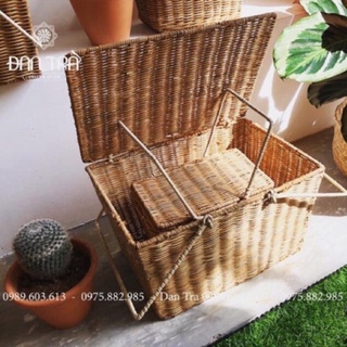Giỏ Picnic Mây Quai Sắt, Giỏ Mây Đựng Đồ Cao Cấp, Giỏ Mây Décor Giá Rẻ, Khay Mây Đựng Đồ, Nội Thất Mây Tre Đan