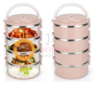 Hộp cơm cặp lồng camen giữ nhiệt thức ăn 4 tầng lùa mạch ruột inox - JLVQ-1703-HC4T