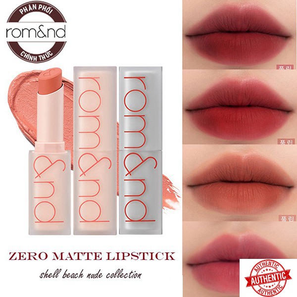 [Mã giảm giá] [New][Shell Beach Nude Collection] Son thỏi lì Romand New Zero Matte Lipstick 3g