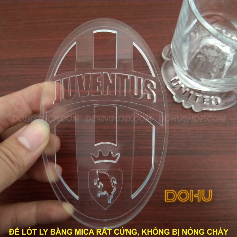 Đế Lót Cốc Chén Trong Suốt Bằng Nhựa Mica Logo Juventus - DOHU