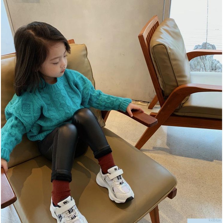 Quần legging da PU lót lông cừu giữ ấm thời trang mùa đông năng động cho bé gái
