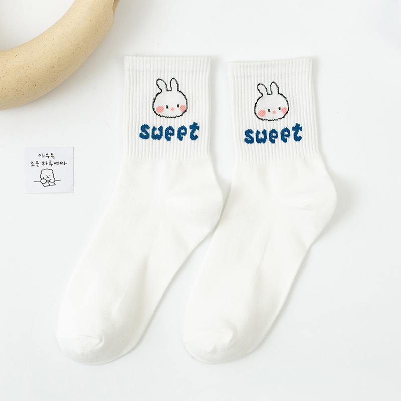 Vớ Thể Thao Chất Liệu Cotton Họa Tiết Hoạt Hình Phong Cách Hàn Quốc Cho Nữ