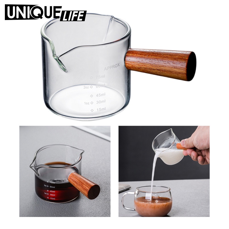 Cốc đong bằng thủy tinh borosilicate trong suốt có hai vòi rót dùng pha cà phê/nước sốt nấu ăn/làm bánh đa năng
