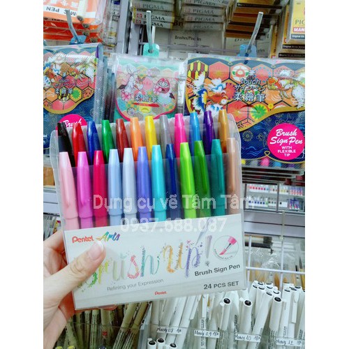 [ TÂM TÂM ]-Bộ Bút viết thư pháp Pentel Fude Touch Brush Sign Pen 12 màu cơ bản-
