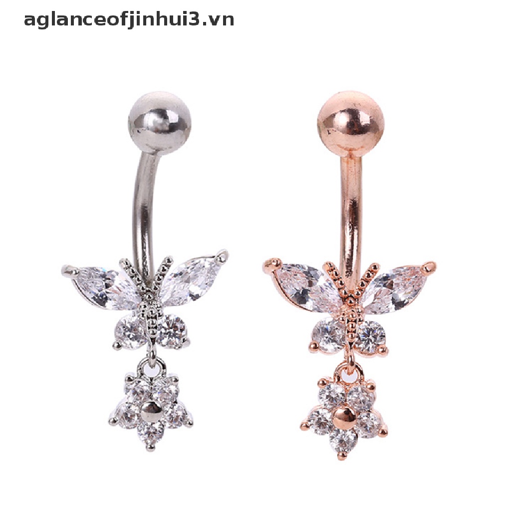 Khuyên Rốn Hình Bướm Đính Đá Zircon Bằng Thép Phẫu Thuật