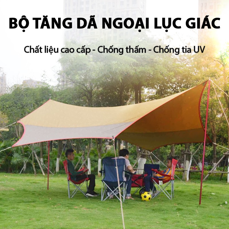 Tấm Tăng Lều Dã Ngoại Lục Giác Tấm Tăng Cắm Trại Chống Thấm, Chống Nắng, Nhẹ, Dễ Dàng Di Chuyển Bạt Tăng Dã Ngoại KL1