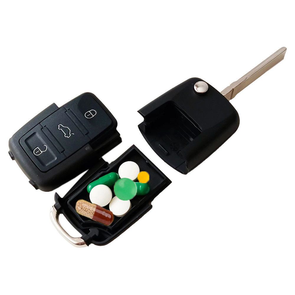 Hộp đựng thuốc/ cất giấu đồ bí mật hình chìa khóa xe ô tô bằng kim loại nhỏ gọn an toàn dùng làm quà giáng sinh