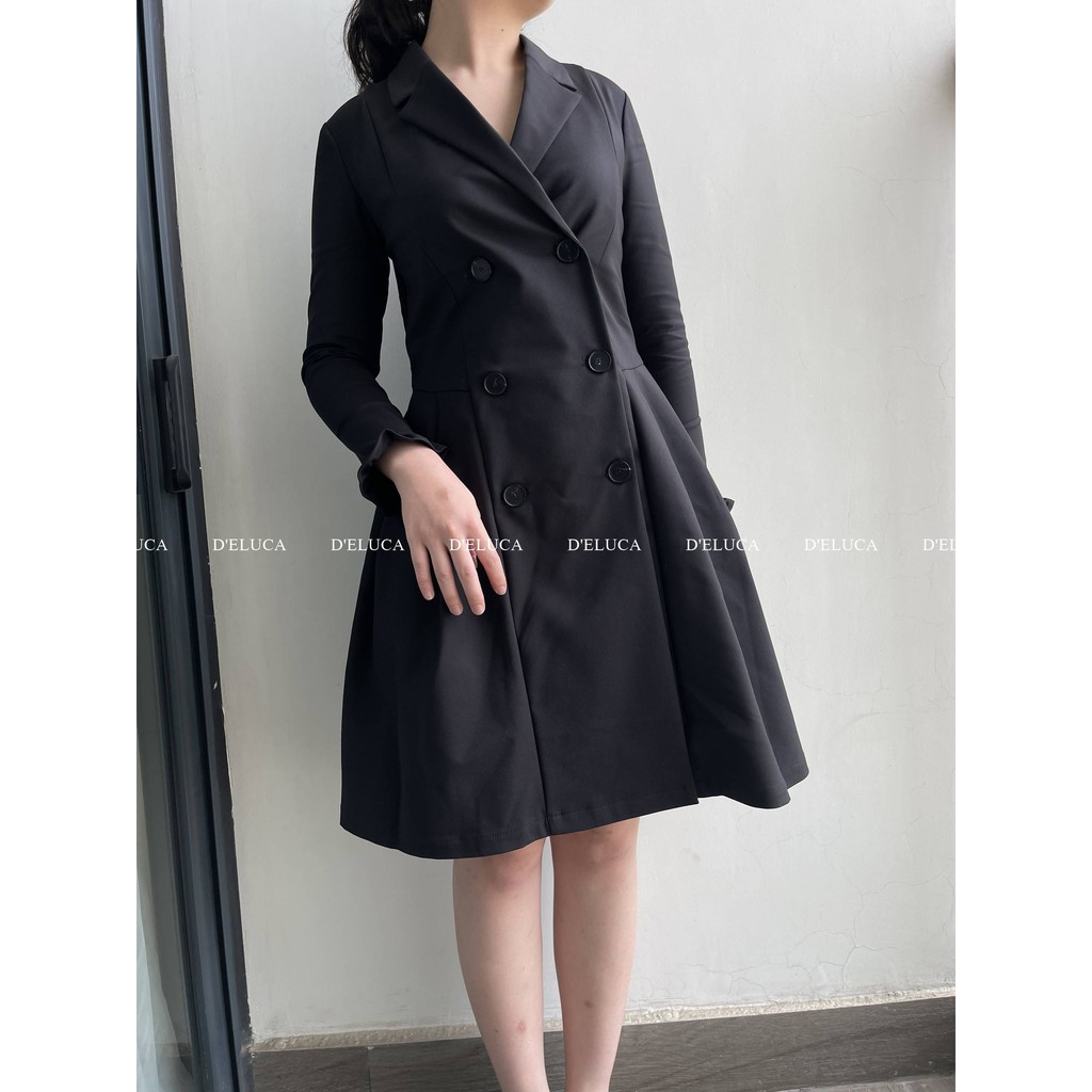 [Hình+Video Thật] Váy Cổ Vest Dáng Xòe Chất Liệu Tuytsi Hàn Cao Cấp Dài Tay, Hai Hàng Cúc Kiểu Dáng Thời Trang | BigBuy360 - bigbuy360.vn