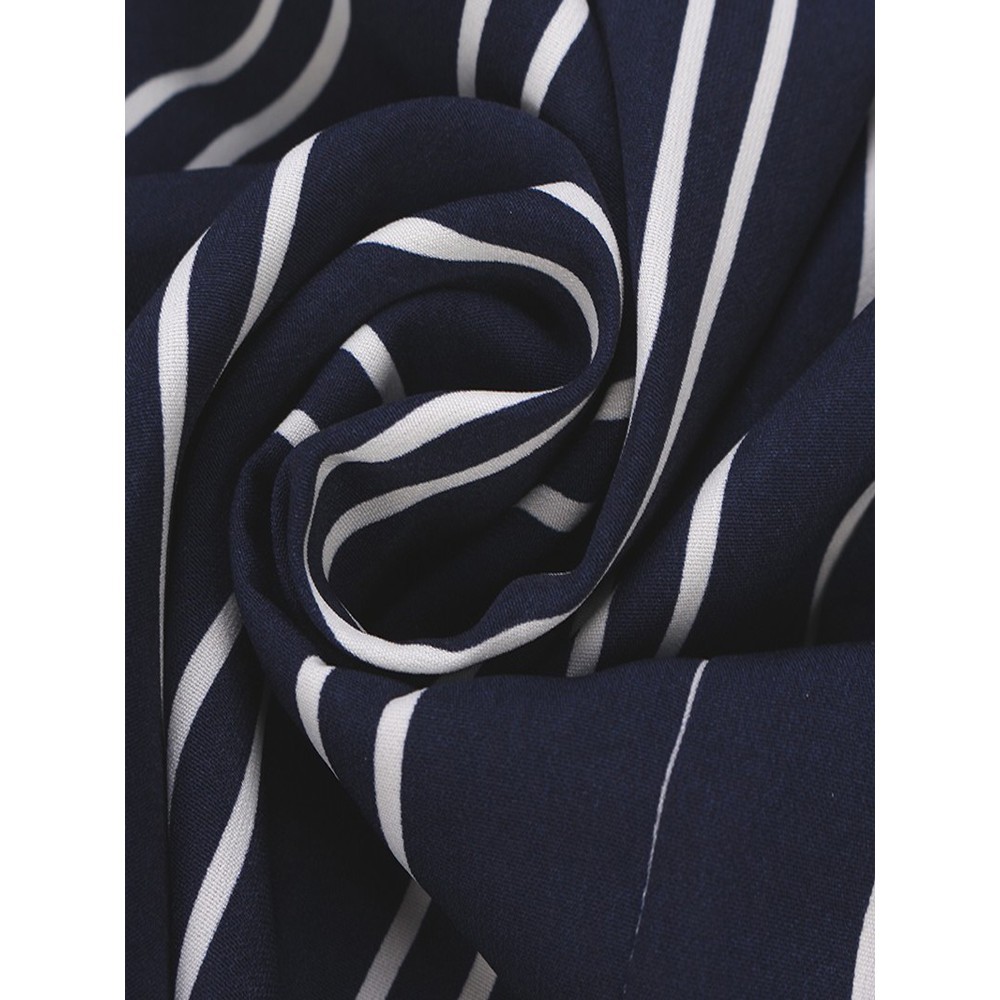 Đầm nữ ngắn tay cổ tròn sọc vằn thời trang | BigBuy360 - bigbuy360.vn