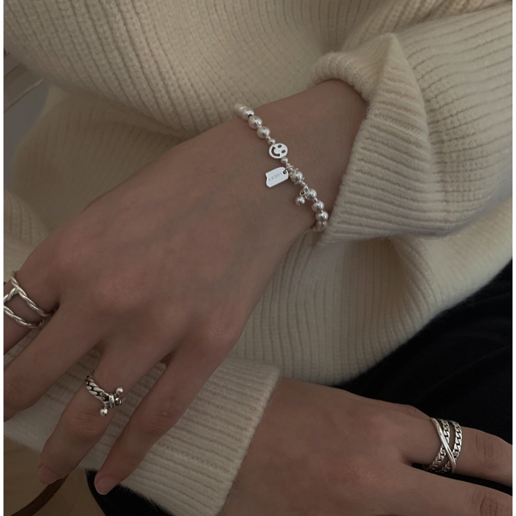 Vòng tay lắc tay nữ bạc hạt tròn 925 cao cấp mặt cười may mắn thời trang Hàn Quốc Boho Slavia