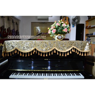 Khăn phủ đàn Piano nhung vàng thêu hoa - KU06