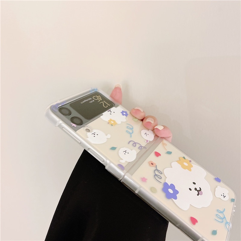 Ốp Điện Thoại PC Cứng Trong Suốt Hình Gấu/Cún Dễ Thương Cho Samsung Galaxy Z Flip 3 Z Flip3 ZFlip3