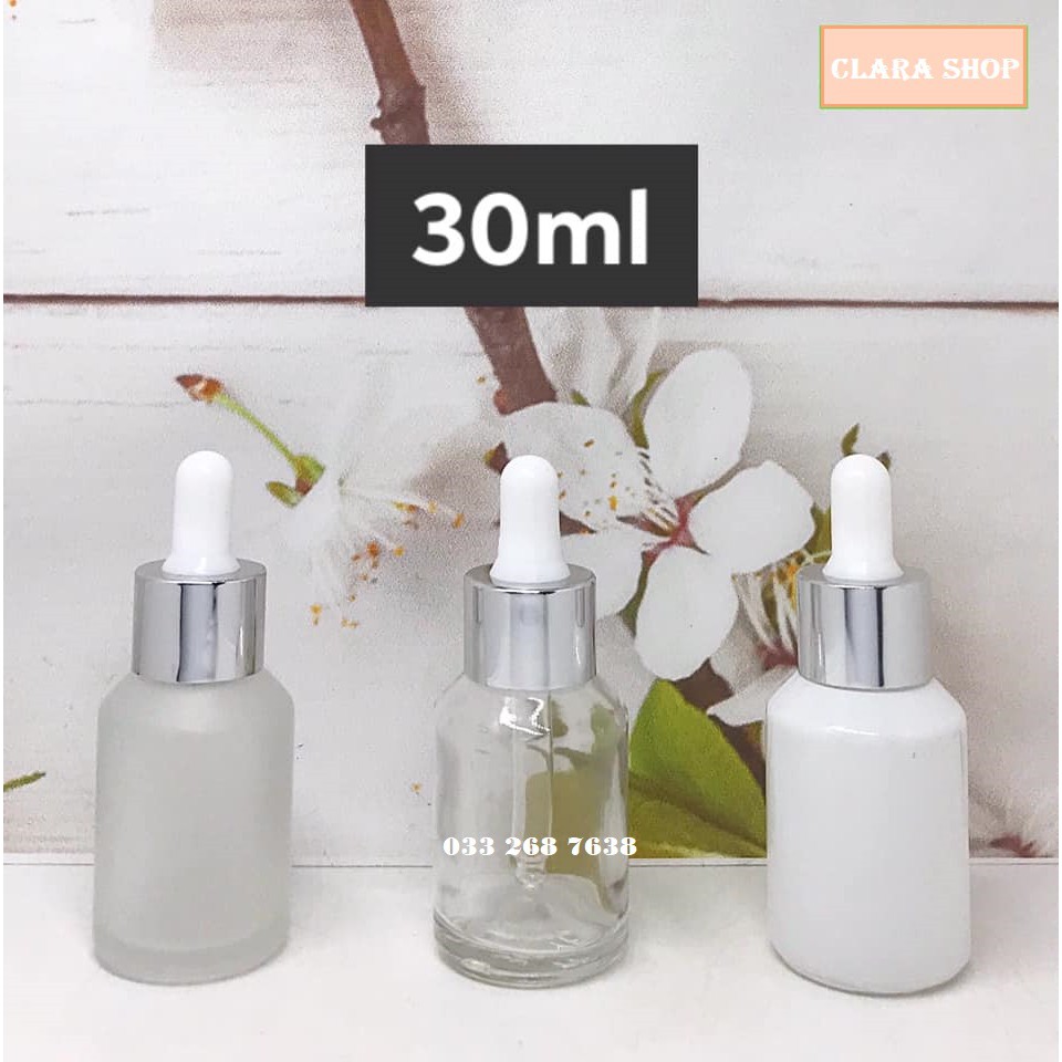 Chai serum chiết  tinh dầu 30ml nắp bóp (màu trắng - màu trong) - Chai chiết serum 30ml