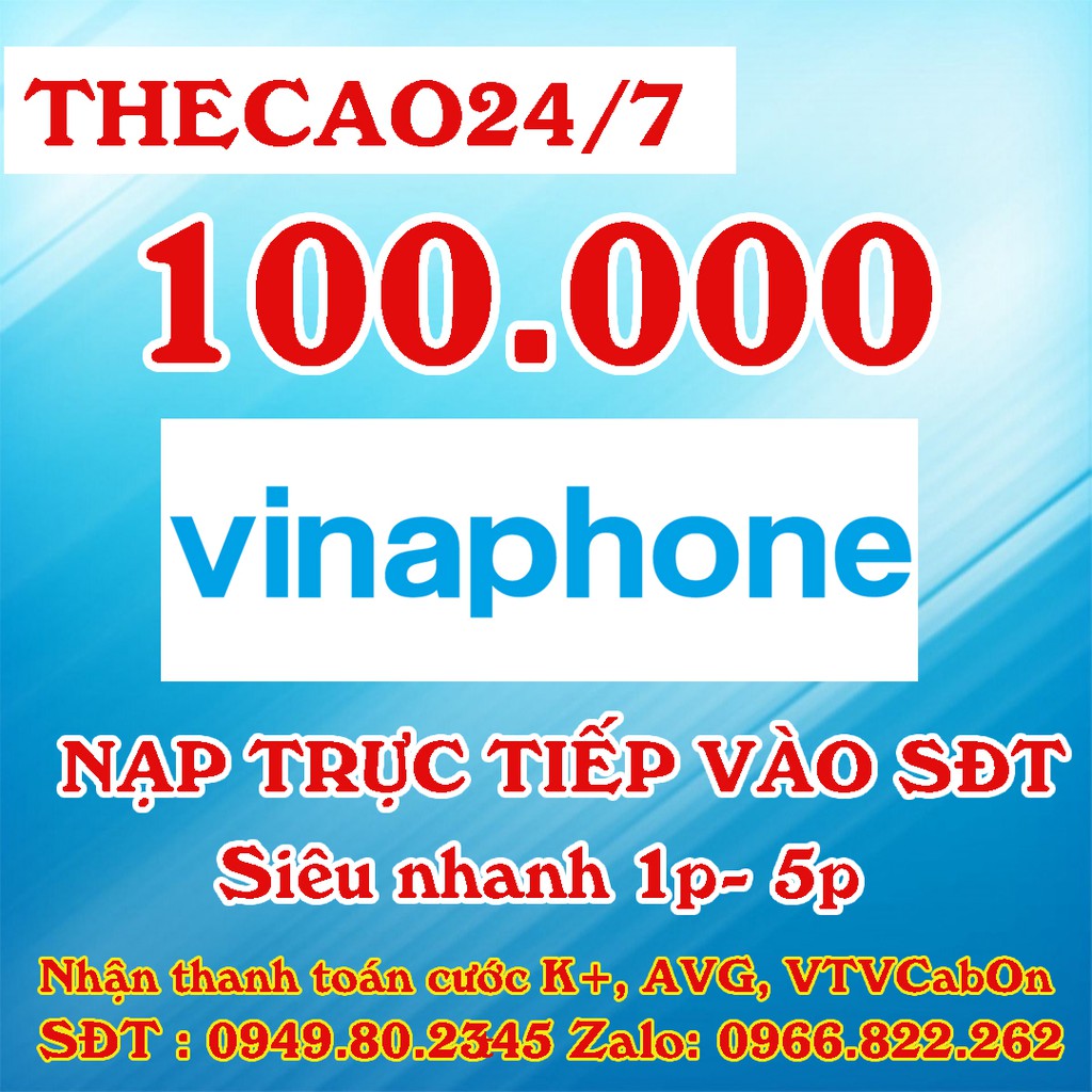 Thẻ Nạp Vinaphone 100k - Không cần OTP - Siêu rẻ- Siêu tiết kiệm