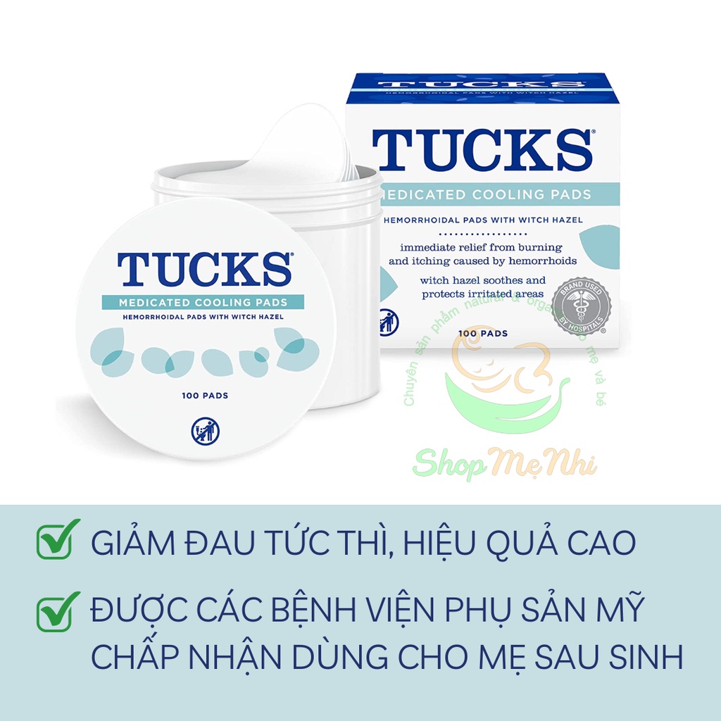 Miếng dán lạnh giảm đau sau sinh TUCKS Medicated Cooling Pads 100 miếng.