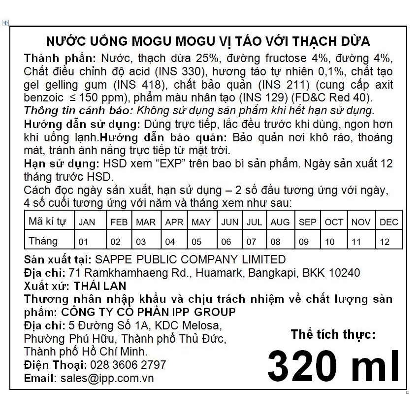 Nước Thạch Dừa Hương Vị Táo MOGU MOGU - 320ML