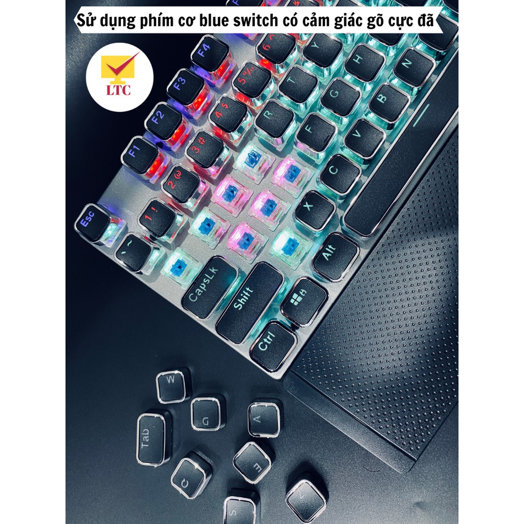 Bàn phím cơ gaming FZ508 FULL LED RGB với hơn 20 chế độ led, keyboard blue switch tặng kèm kê tay cho máy tính laptop pc