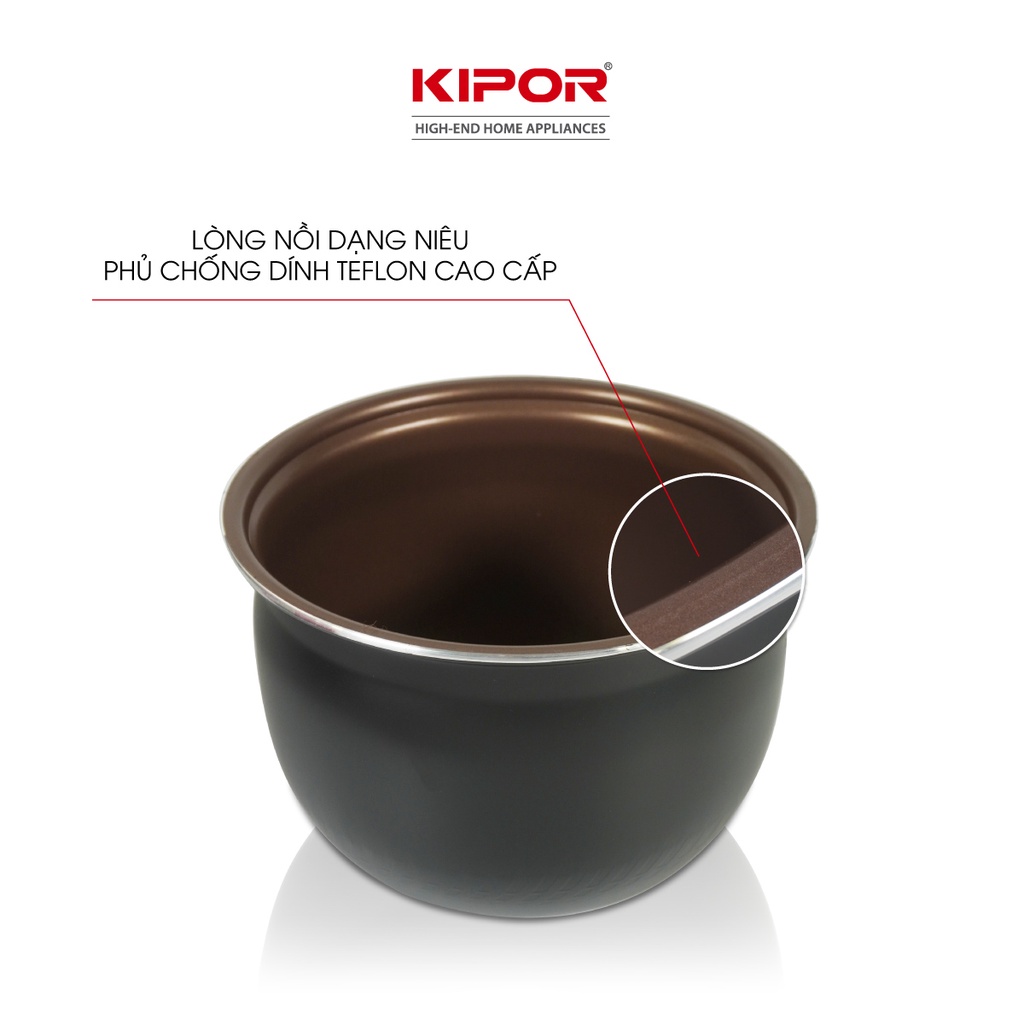 Nồi cơm điện KIPOR KP-N86918-1.8L-Lớp chống dính TEFLON cao cấp, lòng nồi niêu dày 3mm 1kg-Bảo hành tại nhà 12 tháng